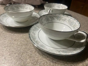 3 Stück - Noritake China Belmont Japan 5609 Platin Silber Tasse Teetasse Untertasse - Bild 1 von 4