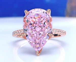 9ct Lab Grown Pink Diamond Teardrop Ring, 18K Gold Plated Statement Chic - Picture 1 of 8