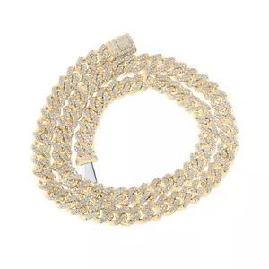 10kt Yellow Gold Mens Round Diamond Cuban Link Chain Necklace 12-3/8 Cttw - Picture 1 of 1