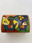 Small Wood Trinket Box Hand Painted With Two Chickens Pre Owned