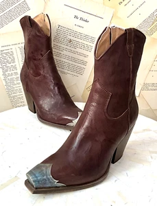 Free People Brayden Western Boot Leather Pewter Tip Hot Fudge Brown 38/8 NEW - Picture 1 of 10