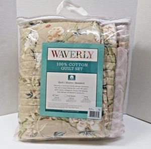 Waverly Mudan Taupe Brown Floral 3 Piece Cotton Quilt Set 81806664375 TWIN - Picture 1 of 5