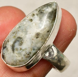 Anello gioiello in argento sterling 925 con pietra preziosa diaspro marino oceano misura 7 - Foto 1 di 8