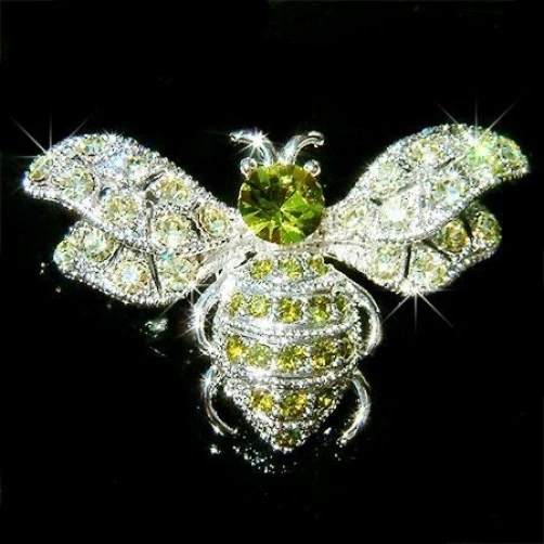 Broche Insecte Scarabée En Miel En Cristal Swarovski BUMBLE BEE Verte - Photo 1/1