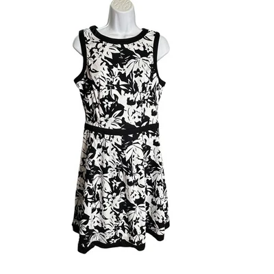American Living Dress Sz 12 Black White Floral Stretch Sleeveless Party Church - Image 1 of 4