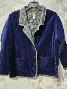 Koos Of Course! Womens 1x Reversible Jacket Coat Royal Blue Velvet Paisley - Picture 1 of 10