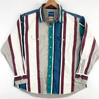 Wrangler Brushpopper Western Shirt Size XXL Striped Pearl Snap Cotton Cowboy - Image 1 of 4