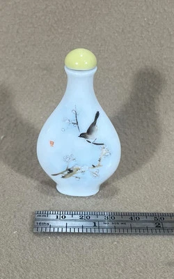 Chinese collectable porcelain peony flowers snuff bottle 60mm signed - Image 1 of 4