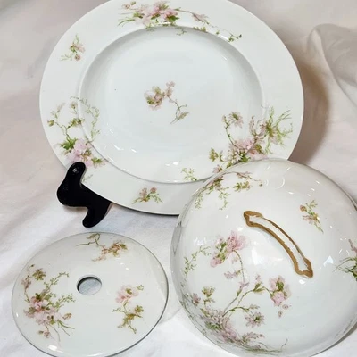 Colador de plato de mantequilla cubierto Haviland Poppies Schleiger 377 Limoges Francia 3 piezas Foto 1 de 4