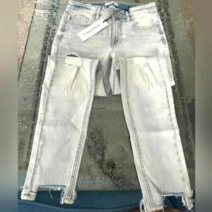 Neu mit Etikett Vigoss Damen hellblau Distressed Marley Mid Rise Skinny Jeans Größe 26 x 27 - Bild 1 von 6