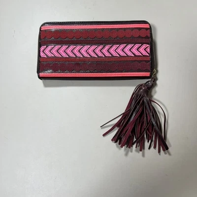 Cartera de cuero FOSSIL rosa borgoña estampado tribal vaquera occidental Foto 1 de 4