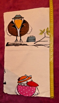 Stoff   Patchwork  Kissen - Panel   lustiger Vogel mit TDame - Bild 1 von 2