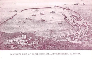 BIRD'S EYE VIEW OF DOVER NATIONAL & COMMERCIAL HARBOURS KENT POSTCARD c.1900'S - Picture 1 of 2