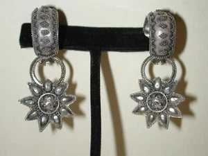 Vintage Sterling Clip-On beaded hoops hanging stars -sunflower - Picture 1 of 5