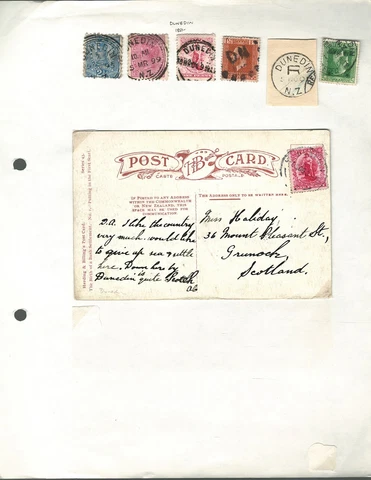 New Zealand Cover Dunedin Cancels and 1906 Postcard Dunedin to Greenoch Scotland Cover