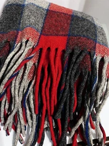 Pendleton Virgin Wool 69" X 25" Red Plaid 7" Fringed Wrap/Shawl Throw Blanket - Picture 1 of 5