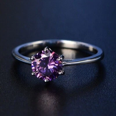 Simulated Purple Amethyst Solitaire Engagement Women Ring In 10K White Gold - Image 1 of 3