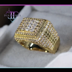 Herren Gold Iced Out Ring | Simulierter Baguette Diamant Ring | Herren Goldring - Bild 1 von 8