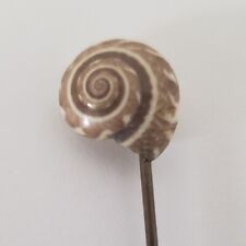 Sea Snail Fossil Shell Hat Lapel Stick Pin Brooch White Brown Striped Swirl