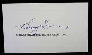 Tommy Ivan HOF Signed Autograph Index Note card stamped c. 1970 Black Hawks GM - Picture 1 of 2