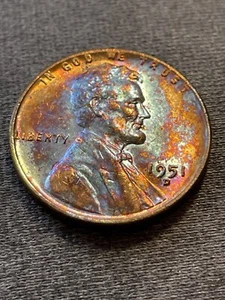 1951-D Lincoln Wheat Cent Multi Color of Beautiful Toning GEM Uncirculated CC03 - Picture 1 of 8