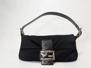 Rank A* FENDI Mamma Baguette Shoulder Bag Purse Black Nylon - Picture 1 of 22