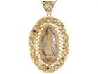 10k or 14k Tri Color Gold White CZ Accent Mother Mary of Guadalupe 7.9cm Pendant