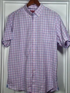 Cremieux Mens Shirt XL Slim Fit Pink Blue Short Sleeve Button Down - Picture 1 of 5