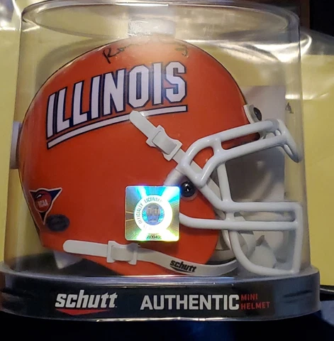 Auto Signed Rashard Mendenhall ILLINOIS SCHUTT MINI FOOTBALL HELMET Steelers Cover