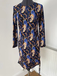 Bodycon Multi Print Dress Ruched Side Long Sleeve - Picture 1 of 9