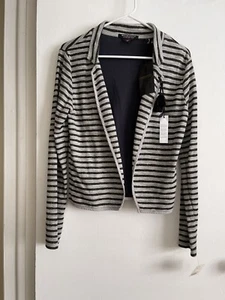 NWT Maison Scotch Open Front Gray Striped Blazer Long Sleeves Women’s Sz Medium - Picture 1 of 8