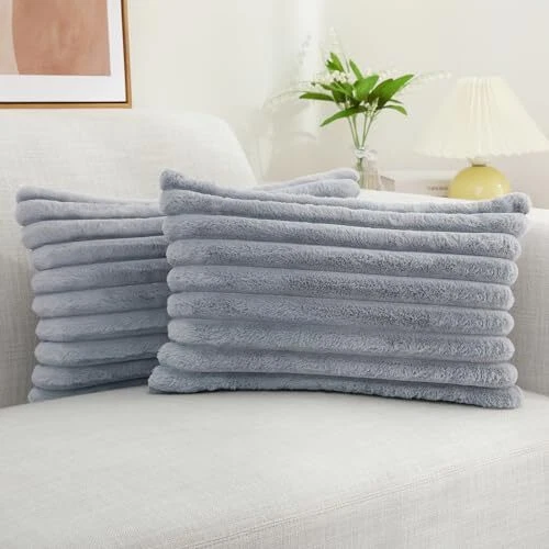  Faux Fur Throw Pillow Covers 12x20 Set of 2, 12 x 20-Inch (Pack of 2) Grey - Image 1 of 4