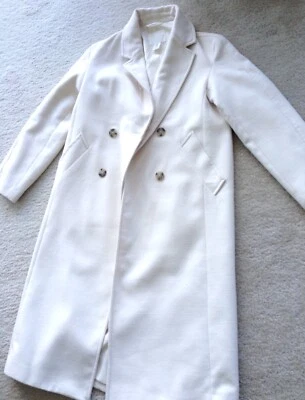 H&M Abrigo Marfil Crema Doble Pecho Abrigo Plumero Chaqueta Funciona Grande XS Limpio! Foto 1 de 4