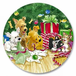 12  WAGS & WHISKERS CHRISTMAS PUPPY DOG & KITTEN CAT SEALS STICKERS USA MADE #44 - Picture 1 of 1