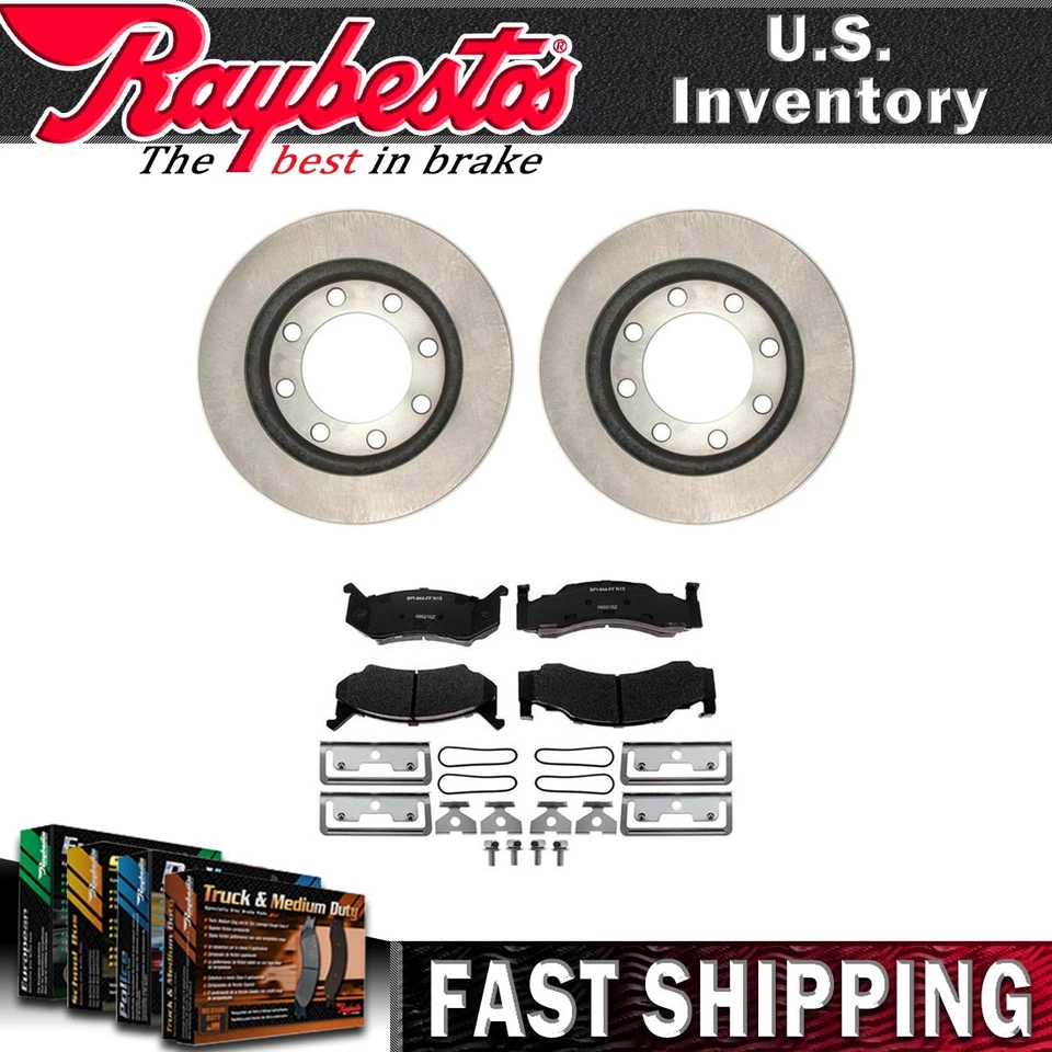 Kit de herrajes de rotores de freno delanteros y pastillas de freno metálicas para Dodge D350 1989-1993 Foto 1 de 4