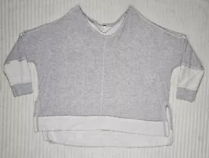 Free People Oversized Sweatshirt LARGE L Heather Gray Pullover Cold Shoulder - Picture 1 of 11
