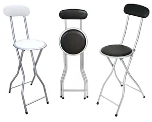 LIGHT WEIGHT FOLDING BREAKFAST STOOL HIGH CHAIR PADDED ROUND SEAT HOME OFFICE - Picture 1 of 14