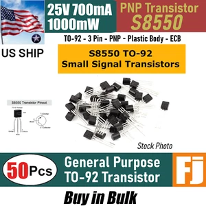 50pcs S8550 PNP Transistor TO-92 25V 700mA 625mW | US Ship - Picture 1 of 6