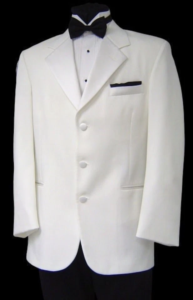 Men's White Tuxedo Dinner Jacket DJ Wedding Groom Prom Mason Cruise Formal USA - Image 1 of 2