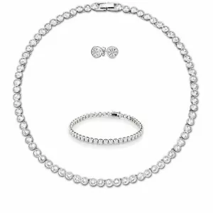 More details for tennis necklace earrings rhodium bridal bracelet set swarovski inspired 3pc uk