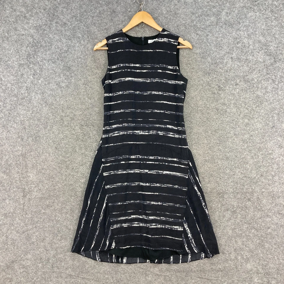 Vince Womens Dress Size 2 Black Striped Sleeveless A-Line Round Neck Silk 17735 - image 1 of 4