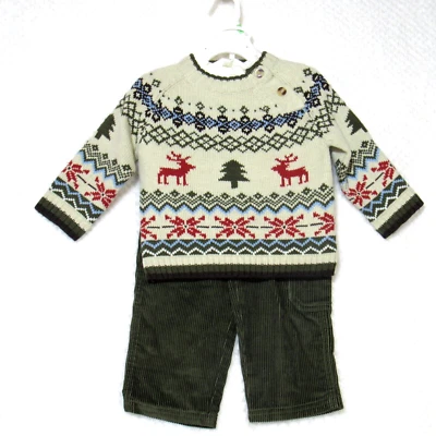 B.T. Детский набор из 3 предметов для мальчиков 18 месяцев свитер для ребенка ясельного возраста вельветовый олень зимнее Рождество - Изображение 1 из 4