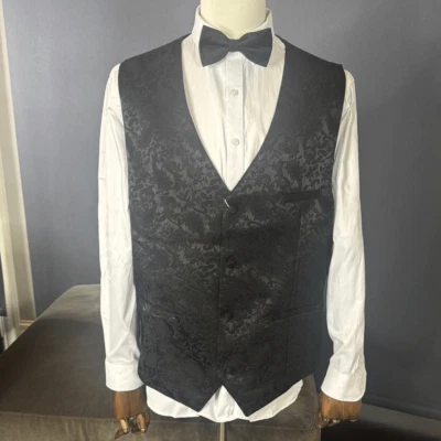 Chaleco Formal Hombre Negro Paisley Baile de graduación Fiesta Boda Talla 44 Nuevo con Etiquetas Foto 1 de 4