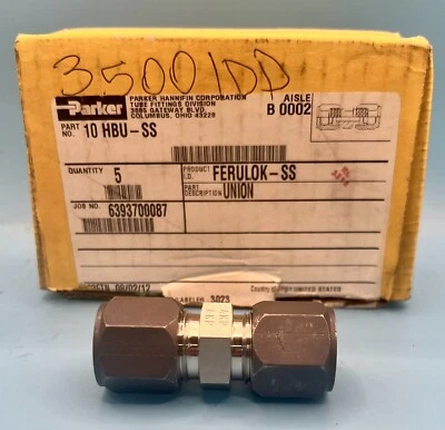 PARKER 10 HBU-SS 5/8 Union Straight Connector Stainless Steel (5PACK)🔥SHIPS FRE - Image 1 of 3