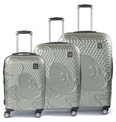 Juego completo de equipaje Disney de 3 ruedas giratorias rígidas plateadas Mickey Mouse NUEVO Foto 1 de 4