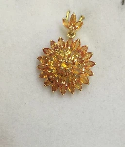 14k Solid Yellow Gold Cluster Pendant 3.77CT Natural Orange Sapphire Marquise3.4 - Picture 1 of 8