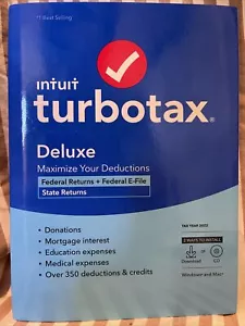 🔥 NEW Turbotax Deluxe 2022 Federal Returns E-File + State PC/Mac CD/Download 🔥 - Picture 1 of 5