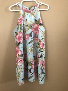 Shein Halter Style Aqua Blue Floral GirlsDress Size 6 - EUC - Picture 1 of 4
