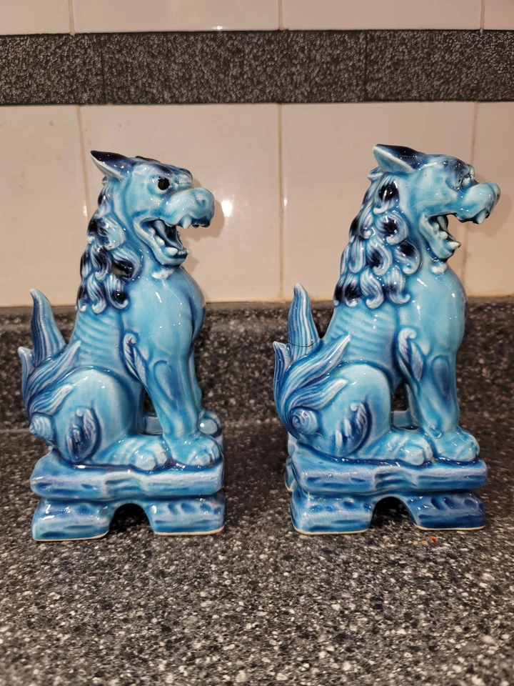 Sujetalibros Komainu Shishi de cerámica turquesa esmaltada Foo Guardian Dogs de colección Japón Foto 1 de 4
