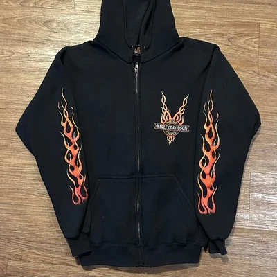 Vintage 1998 Harley Davidson Flame Sleeve Hoodie Medium Made In USA Minnesota - Image 1 of 4